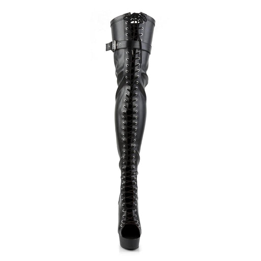 Pleaser DELIGHT-3025 Platform Thigh High Boot (Black Stretch Faux Leather/Black Matte)
