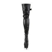 Pleaser DELIGHT-3025 Platform Thigh High Boot (Black Stretch Faux Leather/Black Matte)