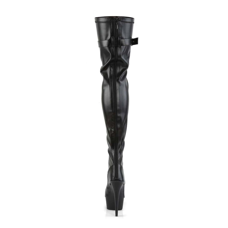 Pleaser DELIGHT-3025 Platform Thigh High Boot (Black Stretch Faux Leather/Black Matte)