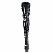Pleaser DELIGHT-3055 Platform Thigh High Boot (Black Stretch Patent/Black)