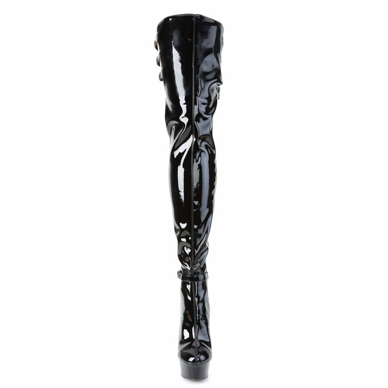 Pleaser DELIGHT-3055 Platform Thigh High Boot (Black Stretch Patent/Black)