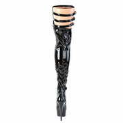 Pleaser DELIGHT-3055 Platform Thigh High Boot (Black Stretch Patent/Black)