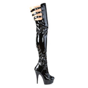 Pleaser DELIGHT-3055 Platform Thigh High Boot (Black Stretch Patent/Black)