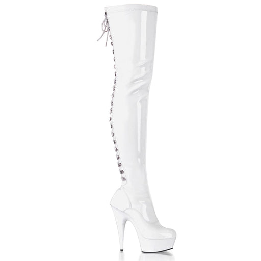 Pleaser DELIGHT-3063 Platform Thigh High Boot (White Stretch Patent/White) 5