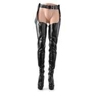 Pleaser DELIGHT-5000 Platform Crotch High Boot (Black Stretch Faux Leather/Black Matte)