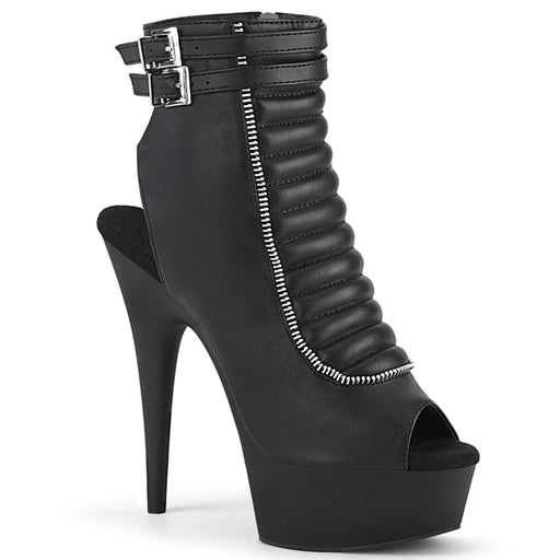 Pleaser DELIGHT-600-18 Platform Ankle Boot (Black Faux Leather/Black Matte)