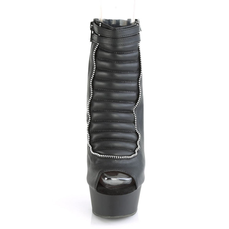 Pleaser DELIGHT-600-18 Platform Ankle Boot (Black Faux Leather/Black Matte)