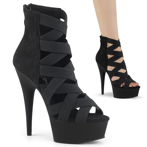 Pleaser DELIGHT-600-24 Platform Sandal (Black Elastic Band-Faux Suede/Black Matte) 5