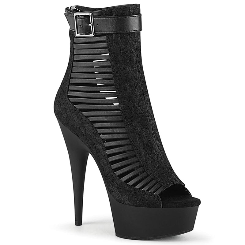 Pleaser DELIGHT-600-27LC Platform Ankle Boot (Black Faux Leather-Fabric/Black Matte)