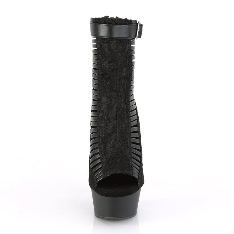 Pleaser DELIGHT-600-27LC Platform Ankle Boot (Black Faux Leather-Fabric/Black Matte)