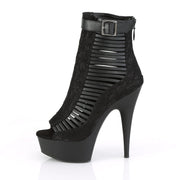Pleaser DELIGHT-600-27LC Platform Ankle Boot (Black Faux Leather-Fabric/Black Matte)