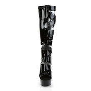 Pleaser DELIGHT-600-49 Platform Knee High Boot (Black Stretch Patent/Black)