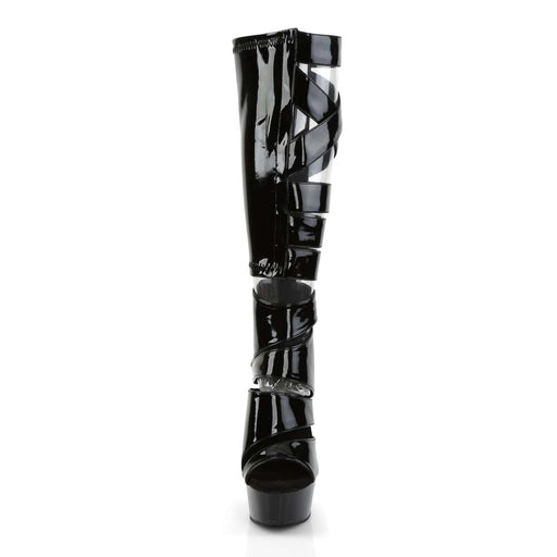 Pleaser DELIGHT-600-49 Platform Knee High Boot (Black Stretch Patent/Black)