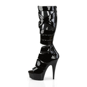 Pleaser DELIGHT-600-49 Platform Knee High Boot (Black Stretch Patent/Black)