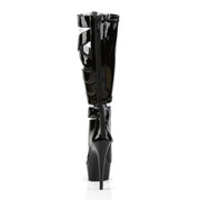 Pleaser DELIGHT-600-49 Platform Knee High Boot (Black Stretch Patent/Black)
