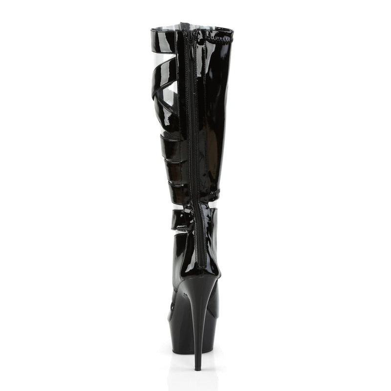 Pleaser DELIGHT-600-49 Platform Knee High Boot (Black Stretch Patent/Black)
