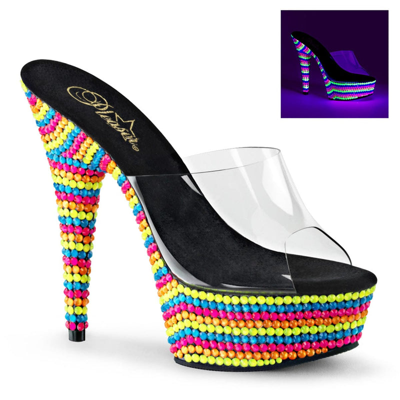 Pleaser DELIGHT-601RBS Platform Slide (Clear/Neon Multi)