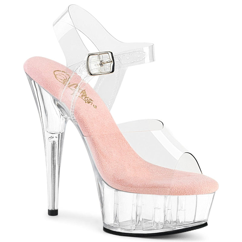 Pleaser DELIGHT-608 Platform Sandal (Clear-Baby Pink/Clear)