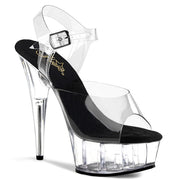Pleaser DELIGHT-608 Platform Sandal (Clear-Black/Clear)