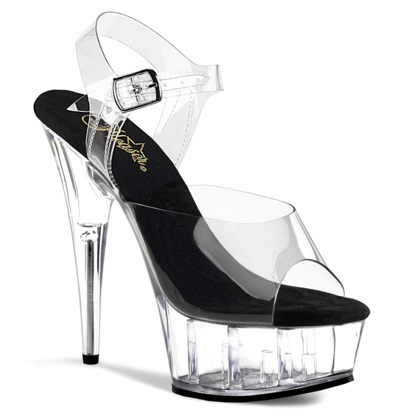 Pleaser DELIGHT-608 Platform Sandal (Clear-Black/Clear)