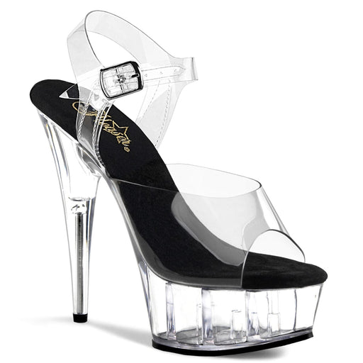 Pleaser DELIGHT-608 Platform Sandal (Clear-Black/Clear)