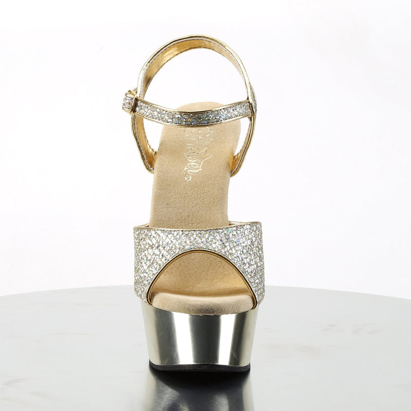 Pleaser DELIGHT-609G Platform Sandal (Gold Multi Glitter/Gold Chrome)