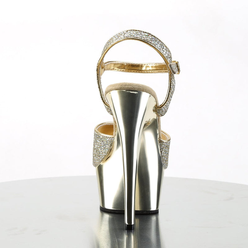 Pleaser DELIGHT-609G Platform Sandal (Gold Multi Glitter/Gold Chrome)