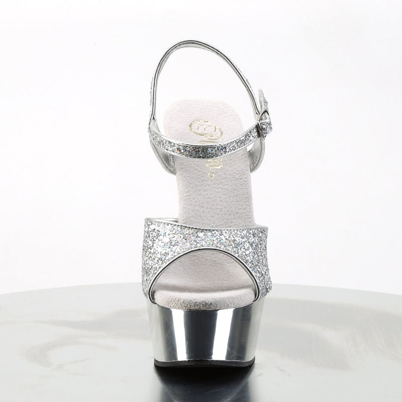 Pleaser DELIGHT-609G Platform Sandal (Silver Multi Glitter/Silver Chrome)