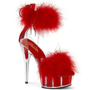 Pleaser DELIGHT-624F Platform Sandal (Clear-Red Fur/M) 5