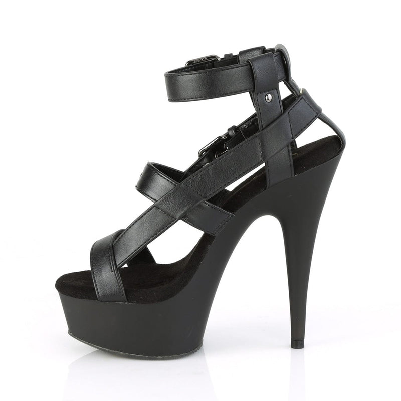 Pleaser DELIGHT-637 Platform Sandal (Black Faux Leather/Black Matte)