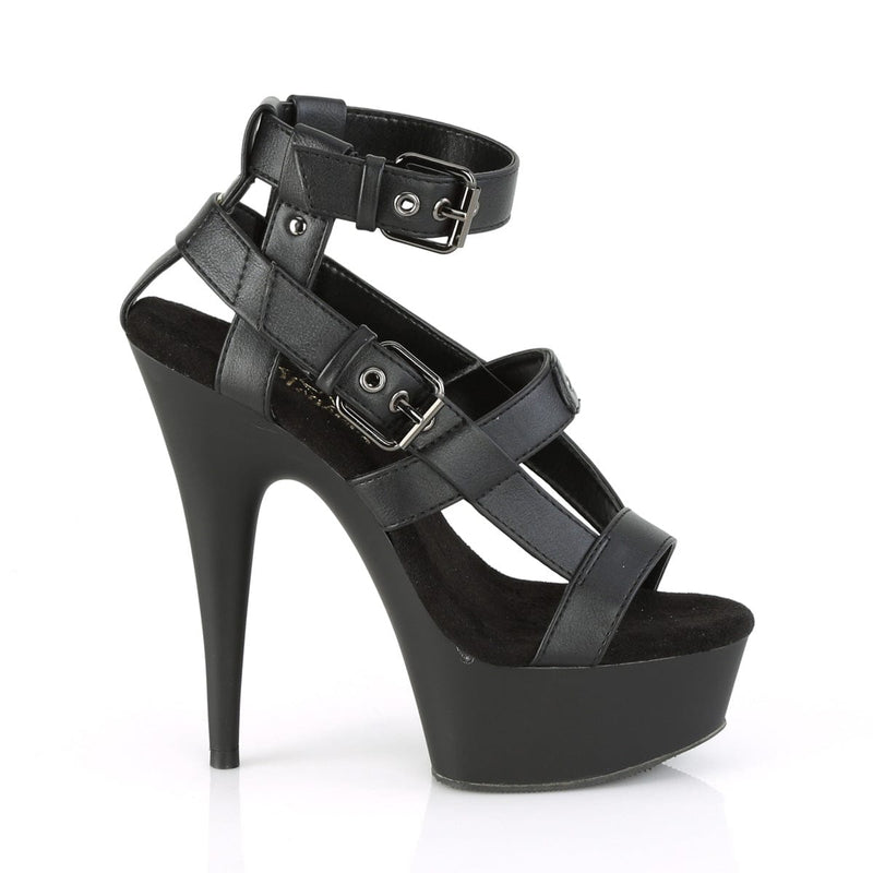 Pleaser DELIGHT-637 Platform Sandal (Black Faux Leather/Black Matte)