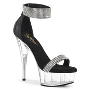 Pleaser DELIGHT-641 Platform Sandal (Black Shimmery Fabric/Clear) 5