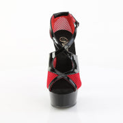 Pleaser DELIGHT-652-1 Platform Sandal (Black Patent-Red Fishnet/Black)