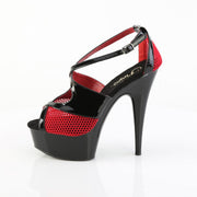 Pleaser DELIGHT-652-1 Platform Sandal (Black Patent-Red Fishnet/Black)