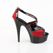 Pleaser DELIGHT-652-1 Platform Sandal (Black Patent-Red Fishnet/Black)