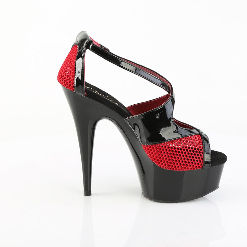 Pleaser DELIGHT-652-1 Platform Sandal (Black Patent-Red Fishnet/Black)