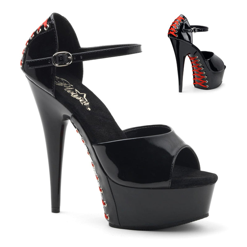 Pleaser DELIGHT-660FH Platform Sandal (Black Patent/Black (Red Lace)) 5