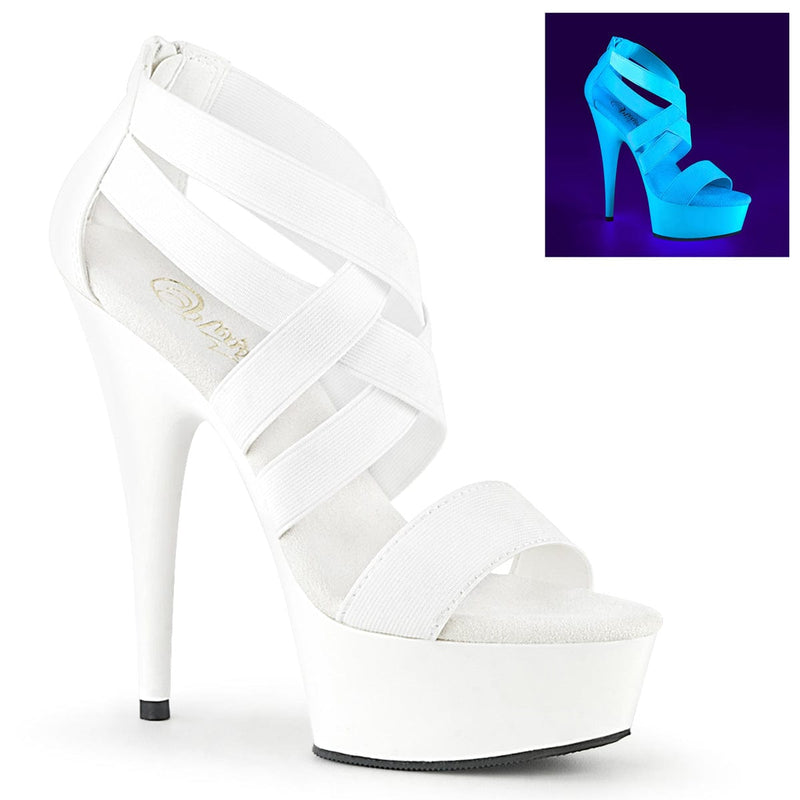 Pleaser DELIGHT-669 Platform Sandal (UV White Elastic Band-Faux Leather/White) 5