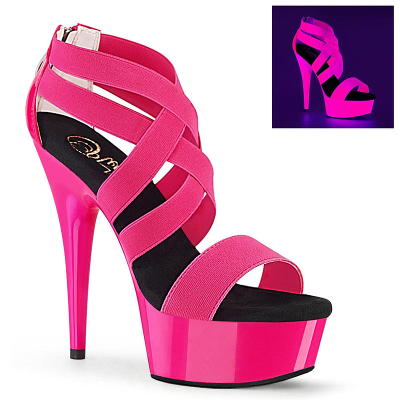 Pleaser DELIGHT-669UV Platform Sandal (Neon Hot Pink Elastic Band-Patent/Neon H. P.) 5