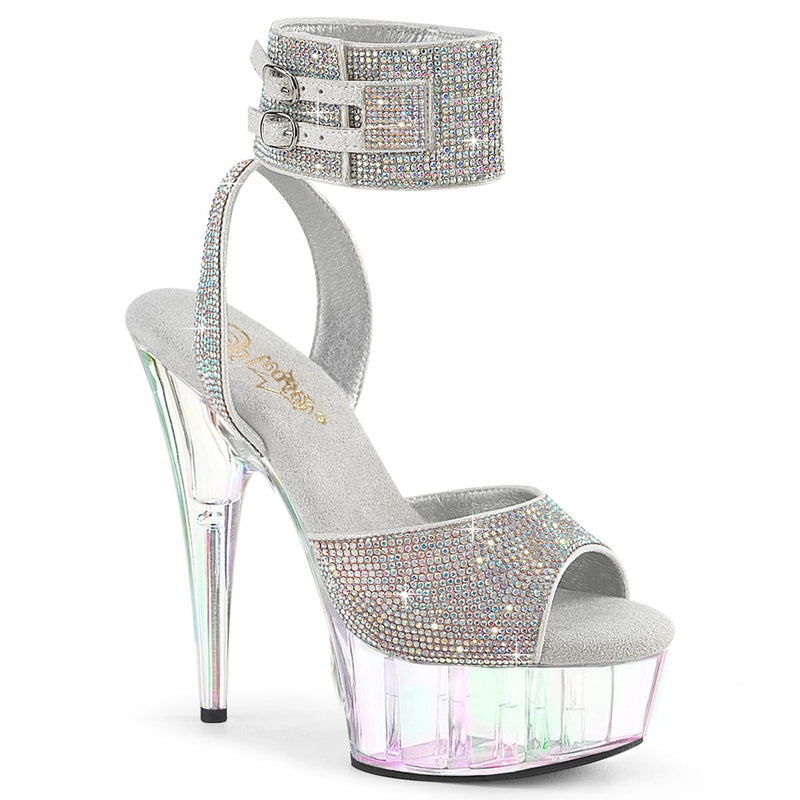 Pleaser DELIGHT-691HTRS Silver AB Rhinestones -TPU/Holo Tinted Platform Sandal