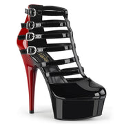 Pleaser DELIGHT-695 Platform Ankle Boot (Black-Red Patent/Black)