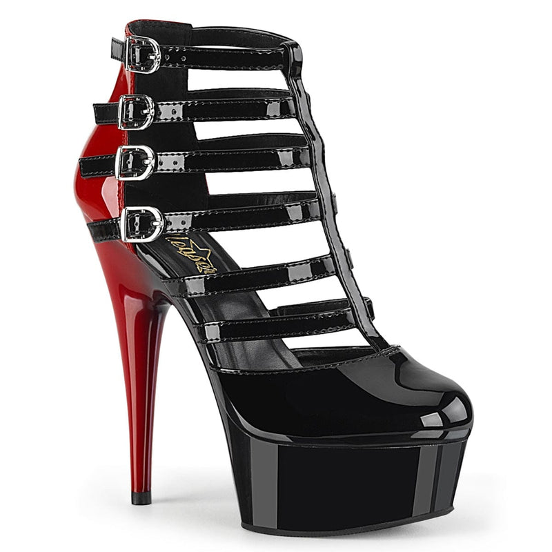 Pleaser DELIGHT-695 Platform Ankle Boot (Black-Red Patent/Black)