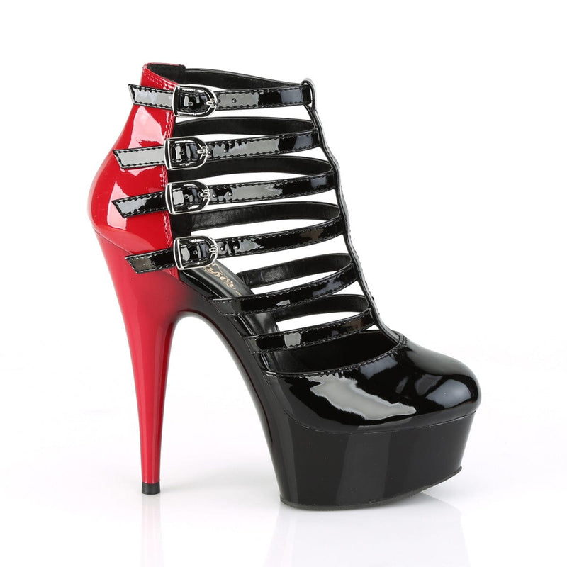 Pleaser DELIGHT-695 Platform Ankle Boot (Black-Red Patent/Black)