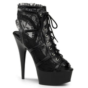 Pleaser DELIGHT-696LC Platform Ankle Boot (Black Mesh-Lace/Black)
