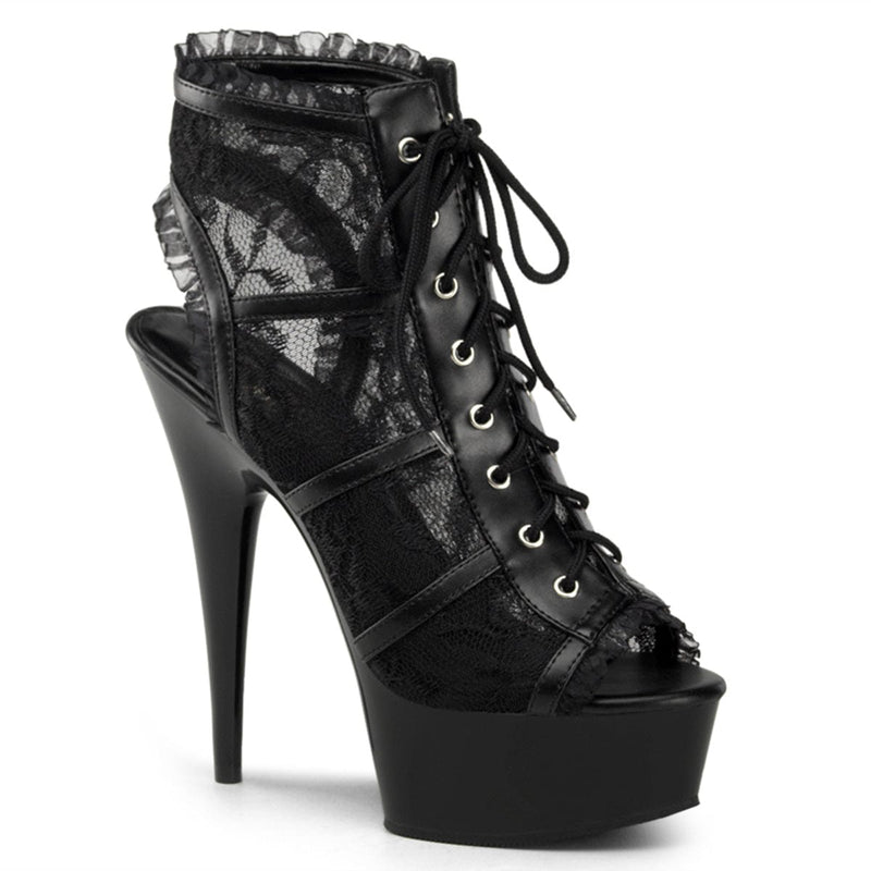 Pleaser DELIGHT-696LC Platform Ankle Boot (Black Mesh-Lace/Black)