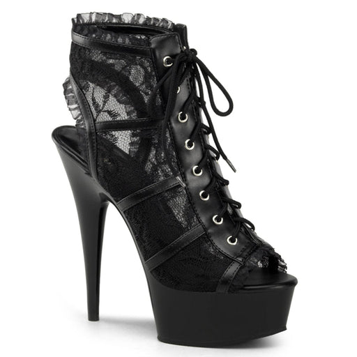 Pleaser DELIGHT-696LC Platform Ankle Boot (Black Mesh-Lace/Black)