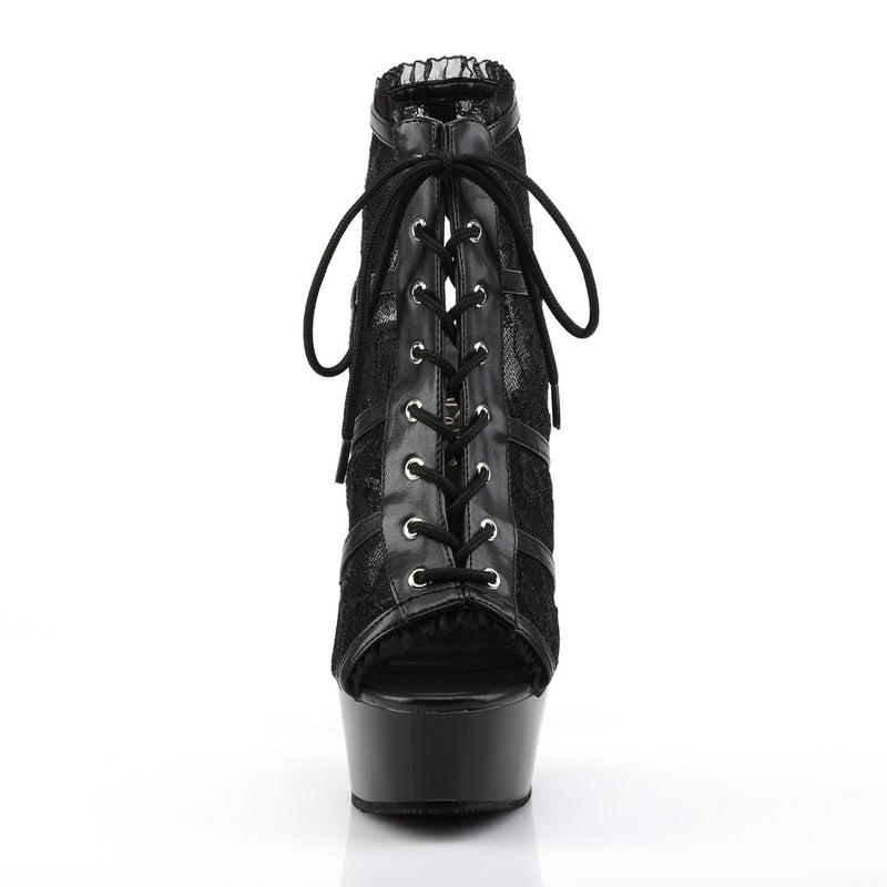 Pleaser DELIGHT-696LC Platform Ankle Boot (Black Mesh-Lace/Black)