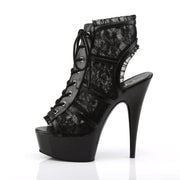 Pleaser DELIGHT-696LC Platform Ankle Boot (Black Mesh-Lace/Black)