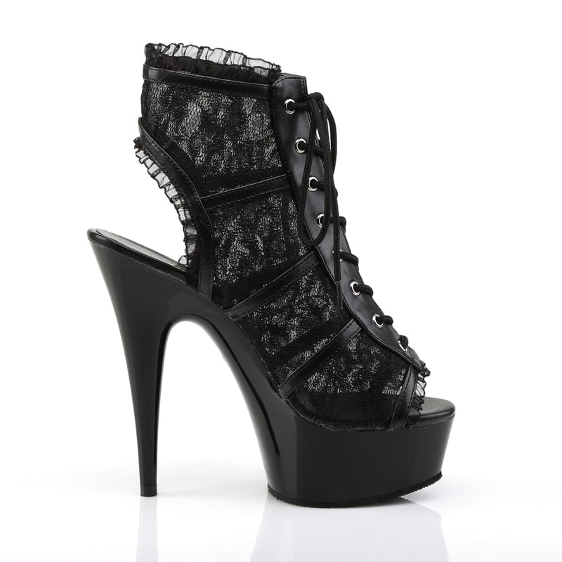 Pleaser DELIGHT-696LC Platform Ankle Boot (Black Mesh-Lace/Black)