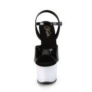 Pleaser DISCOLITE-709 Platform Sandal (Black Patent/White Glow)